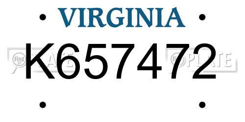 K657472 Virginia License Plate