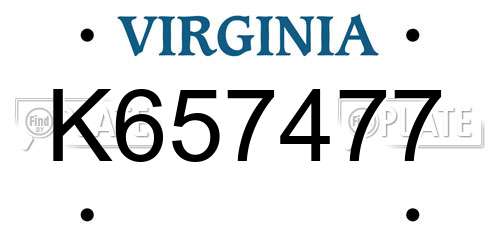 K657477 Virginia License Plate