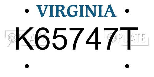 K65747T Virginia License Plate