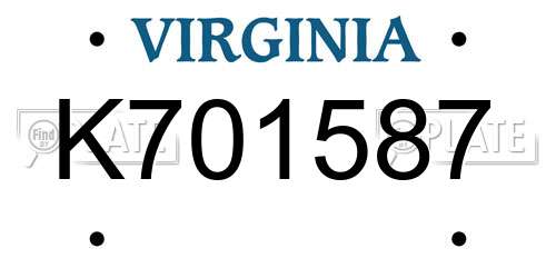 K701587 Virginia License Plate