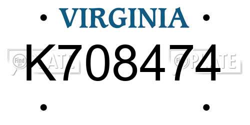 K708474 Virginia License Plate