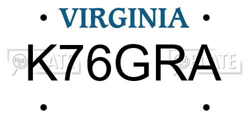 K76GRA Virginia License Plate