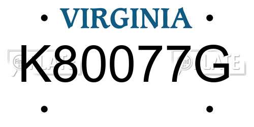 K80077G Virginia License Plate