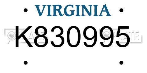 K830995 Virginia License Plate