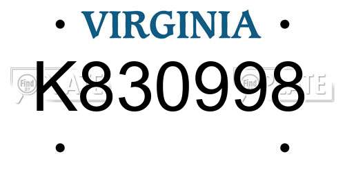 K830998 Virginia License Plate