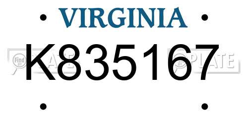 K835167 Virginia License Plate