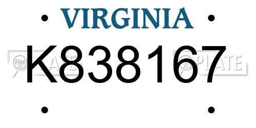 K838167 Virginia License Plate