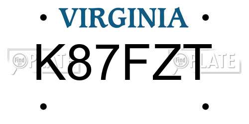 K87FZT Virginia License Plate