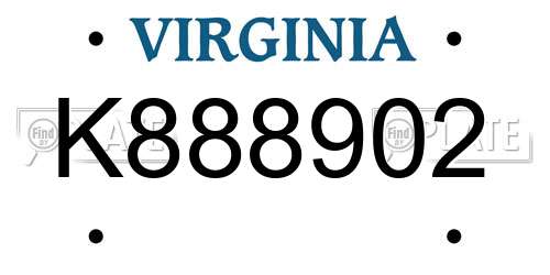 K888902 Virginia License Plate
