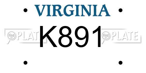 K891 Virginia License Plate