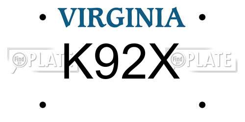 K92X Virginia License Plate