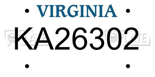 KA26302 Virginia License Plate