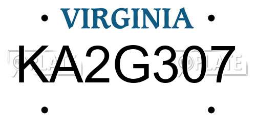 KA2G307 Virginia License Plate