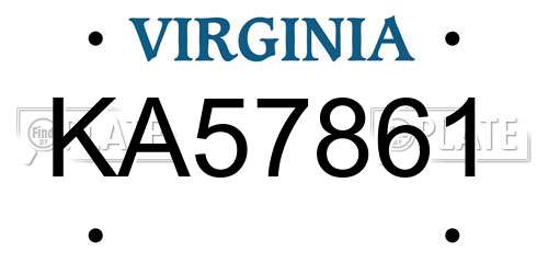 KA57861 Virginia License Plate