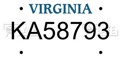 KA58793 Virginia License Plate