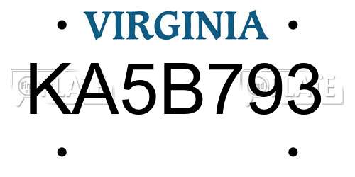 KA5B793 Virginia License Plate