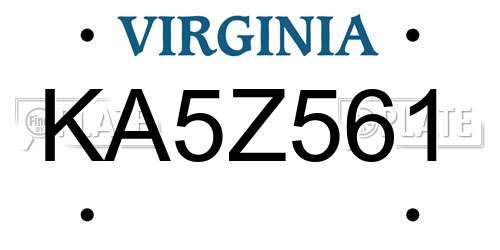 KA5Z561 Virginia License Plate