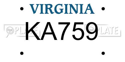 KA759 Virginia License Plate