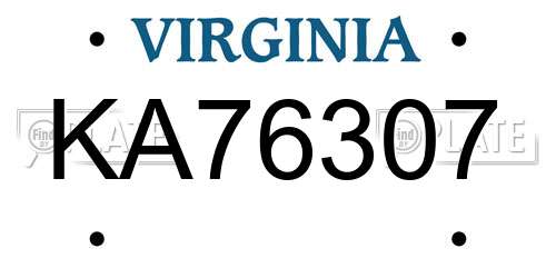 KA76307 Virginia License Plate