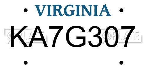 KA7G307 Virginia License Plate