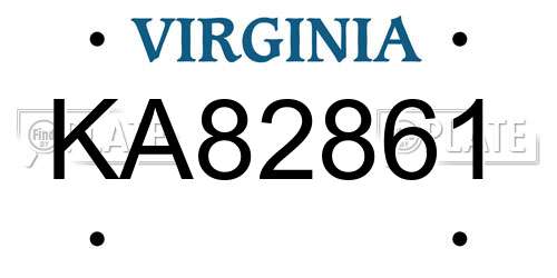 KA82861 Virginia License Plate