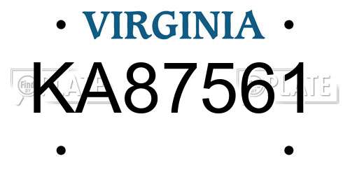 KA87561 Virginia License Plate