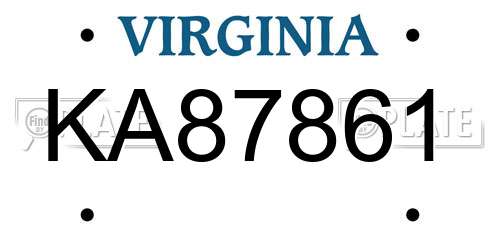 KA87861 Virginia License Plate