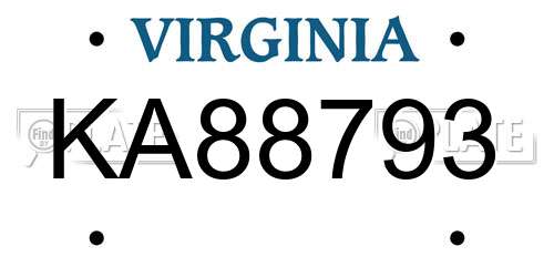 KA88793 Virginia License Plate