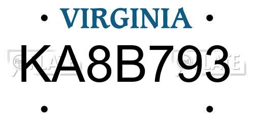 KA8B793 Virginia License Plate