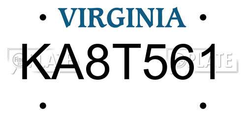KA8T561 Virginia License Plate