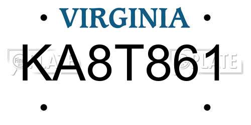 KA8T861 Virginia License Plate