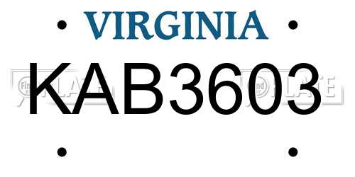 KAB3603 Virginia License Plate