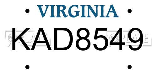 KAD8549 Virginia License Plate