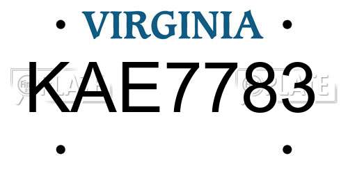 KAE7783 Virginia License Plate