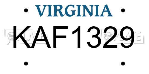 KAF1329 Virginia License Plate