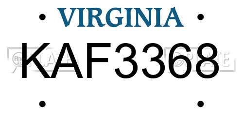 KAF3368 Virginia License Plate