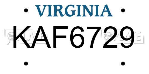 KAF6729 Virginia License Plate