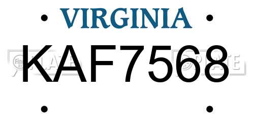 KAF7568 Virginia License Plate
