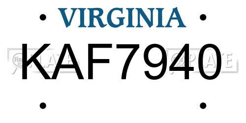 KAF7940 Virginia License Plate
