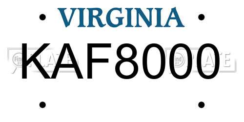 KAF8000 Virginia License Plate