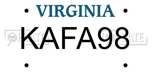 KAFA98 Virginia License Plate