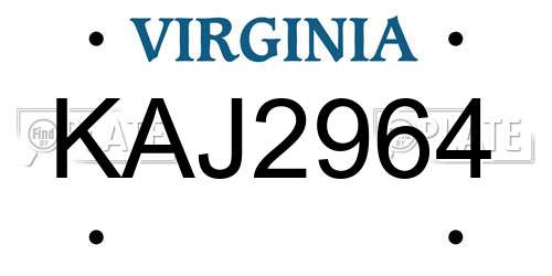 KAJ2964 Virginia License Plate
