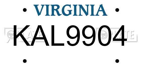 KAL9904 Virginia License Plate