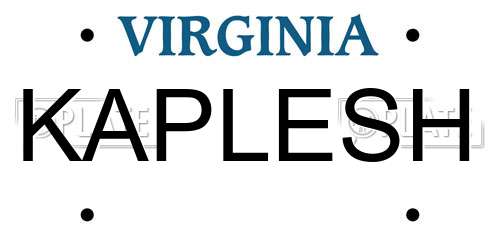 KAPLESH Virginia License Plate