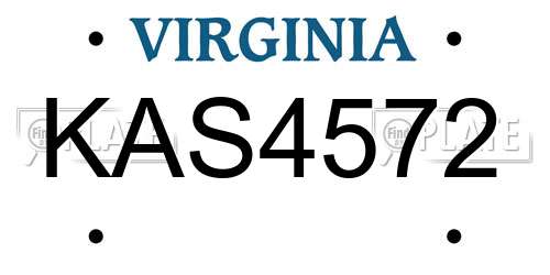 KAS4572 Virginia License Plate