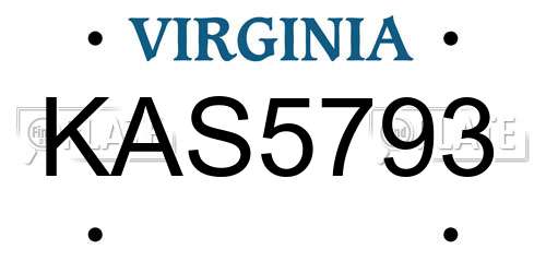 KAS5793 Virginia License Plate