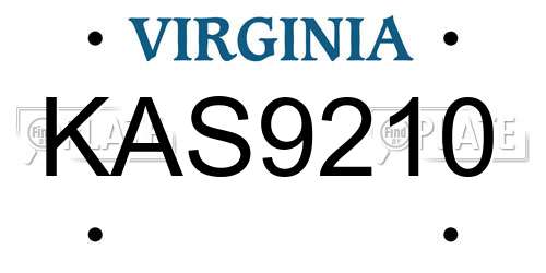 KAS9210 Virginia License Plate