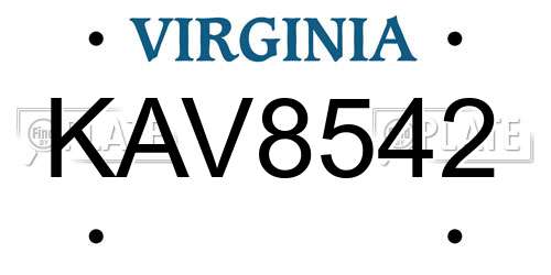 KAV8542 Virginia License Plate