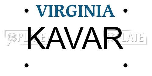 KAVAR Virginia License Plate