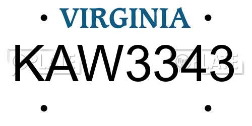 KAW3343 Virginia License Plate